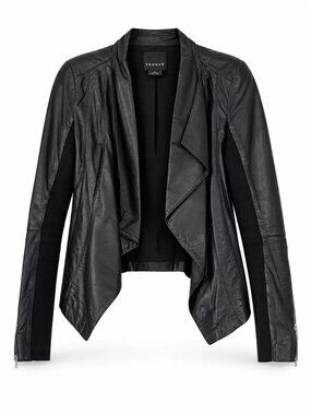 Trove Black Draped Leather Jacket, Size XS